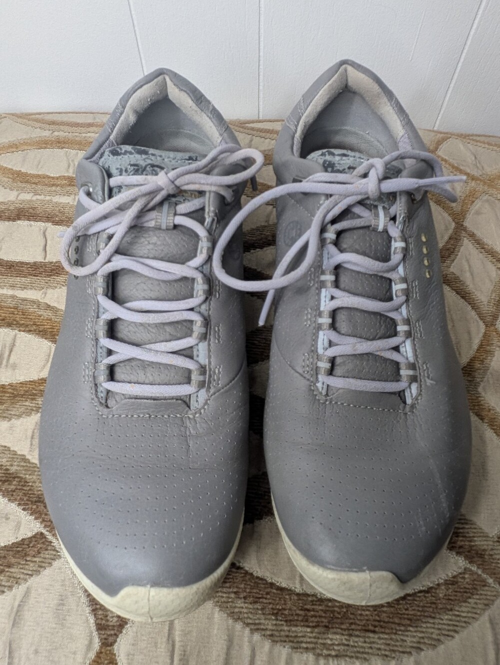 ECCO Biom Women's Gray Leather Spikeless Lace-Up Golf Shoes EU 38
